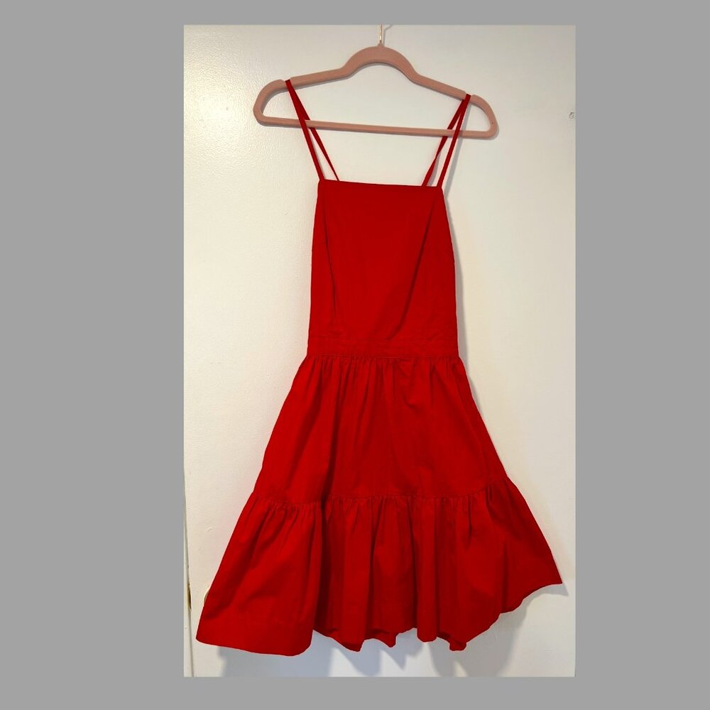 Lusana Cherry Red  Mini Ruffle Dress 100% Organic Cotton Poplin MSRP $179+